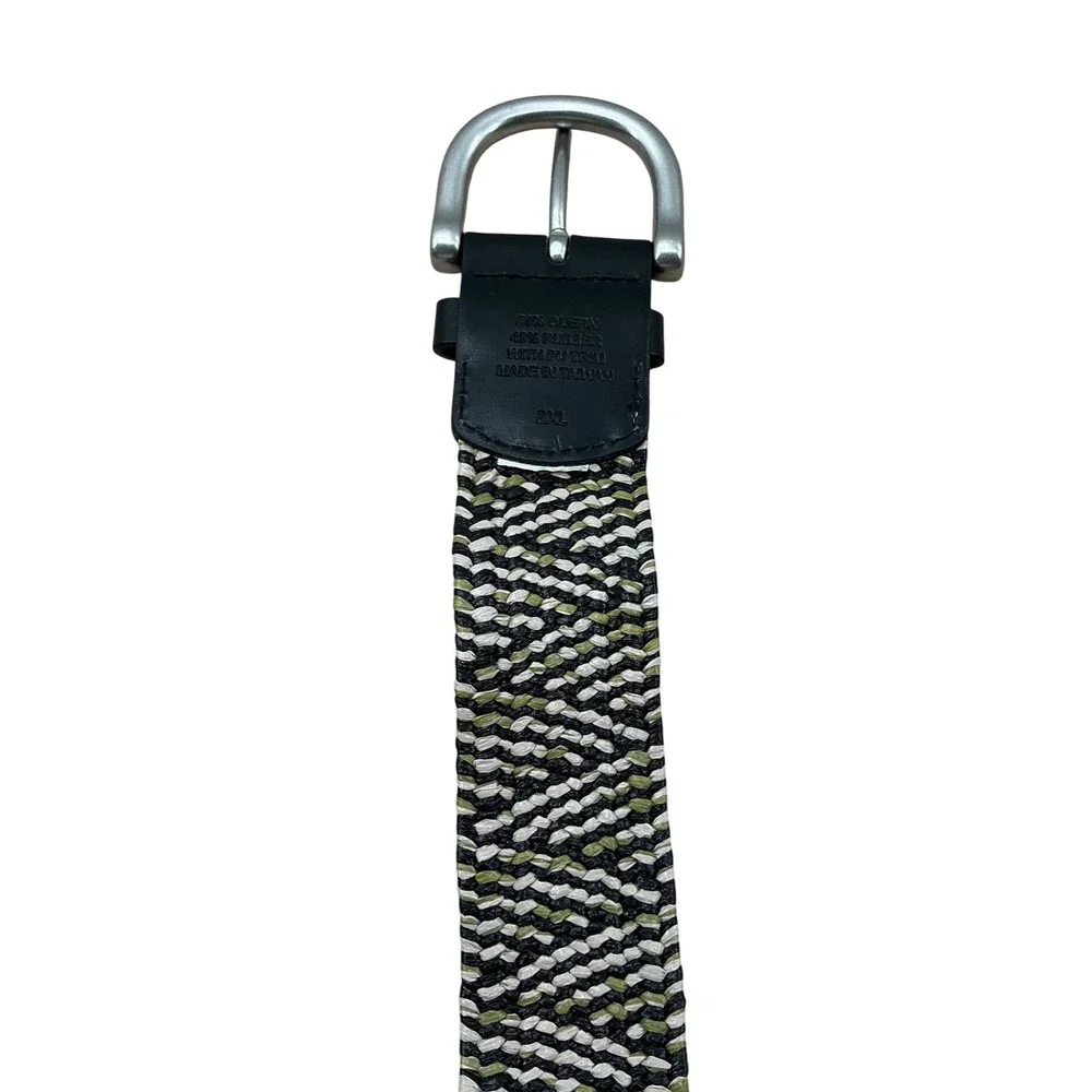 Mens Braided Stretch Belt 2XL Olive Green Black White Woven Elastic Buckle